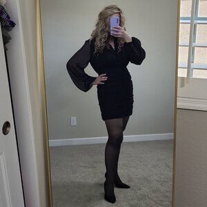 House Of Harlow 1960 Black Mock Neck Lurex Pinstripe Cocktail Dress Size 10